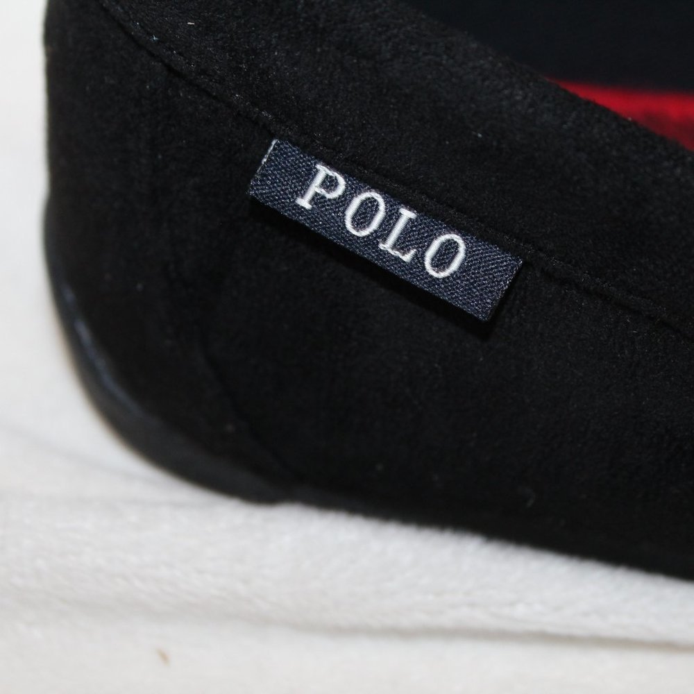 NIB MEN'S POLO RALPH LAUREN MEN'S LUXURY SLIPPERS BLACK RED - Picture 4 of 7
